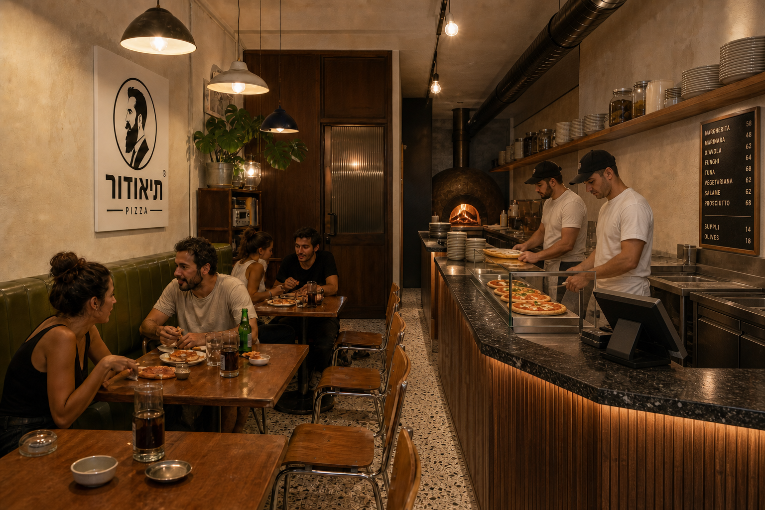 הדמיית פנים תיאודור: דלפק קדמי, עובדים מאחור וטאבון בעומק